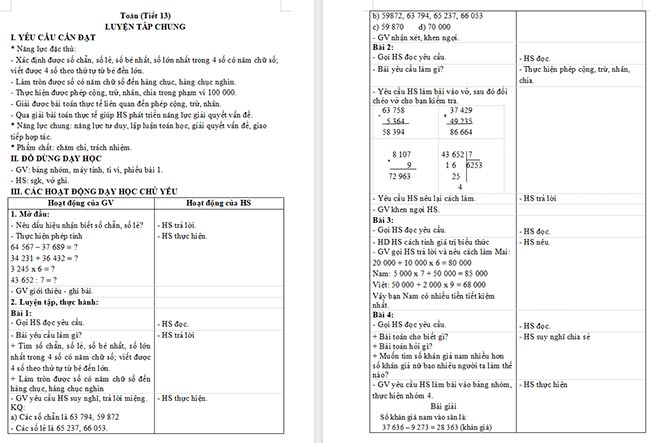 Giáo án Toán 4 Luyện tập chung