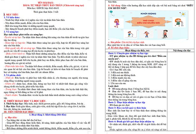 Giáo án GDCD 6 Tự nhận thức bản thân