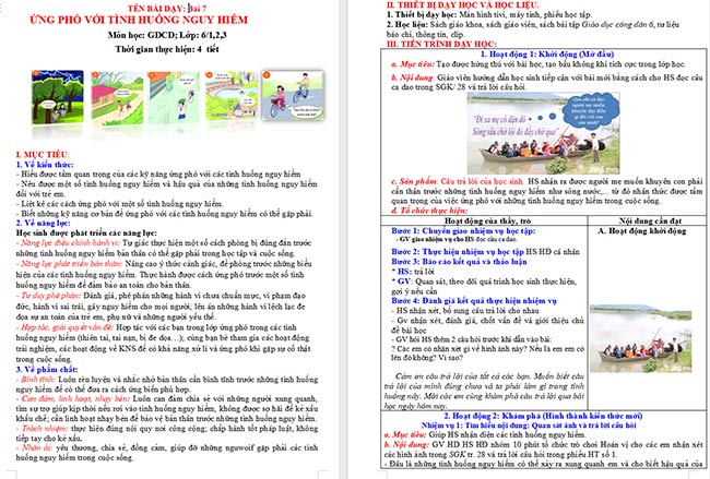 Giáo án GDCD 6 Ứng phó với tình huống nguy hiểm