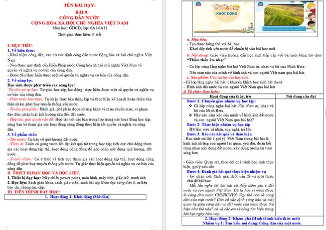 Giáo án GDCD 6 Công dân nước Cộng hòa xã hội chủ nghĩa Việt Nam