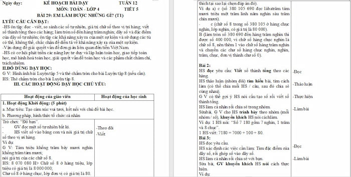 Giáo án Toán 4 Bài 29: Em làm được những gì?