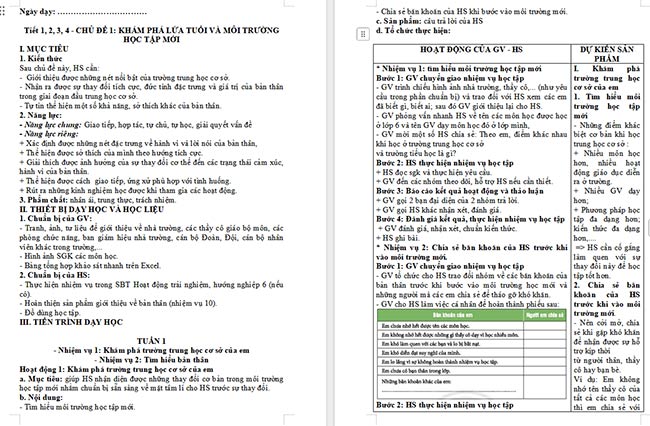 Giáo án Hoạt động trải nghiệm 6: Khám phá lứa tuổi và môi trường học tập mới