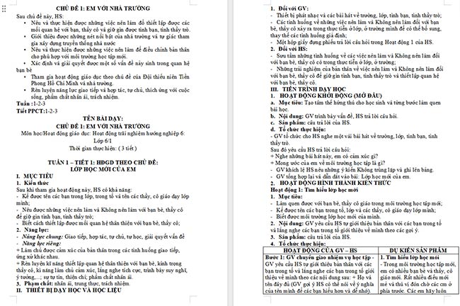 Giáo án Hoạt động trải nghiệm 6: Lớp học mới của em