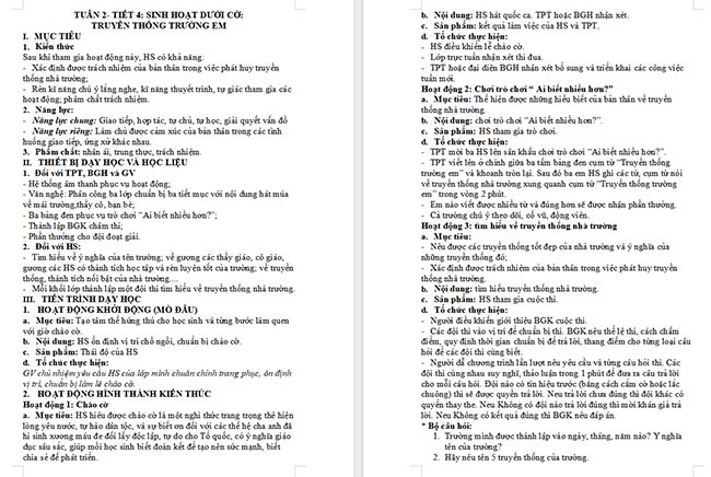 Giáo án Hoạt động trải nghiệm 6: Truyền thống trường em