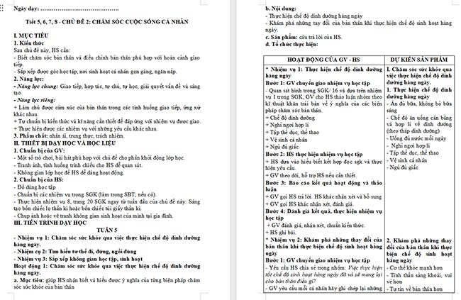 Giáo án Hoạt động trải nghiệm 6: Chăm sóc cuộc sống cá nhân