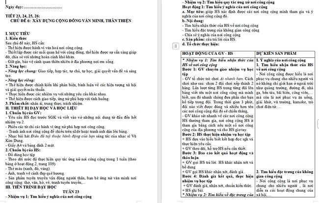 Giáo án Hoạt động trải nghiệm 6: Xây dựng cộng đồng văn minh, thân thiện