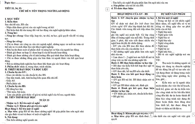 Giáo án Hoạt động trải nghiệm 6: Tôn trọng người lao động