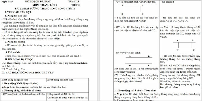 Giáo án Toán 4 Bài 32: Hai đường thẳng song song