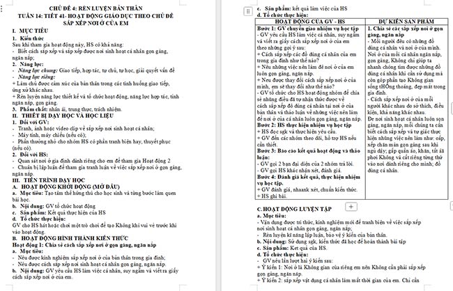 Giáo án Hoạt động trải nghiệm 6: Sắp xếp nơi ở của em