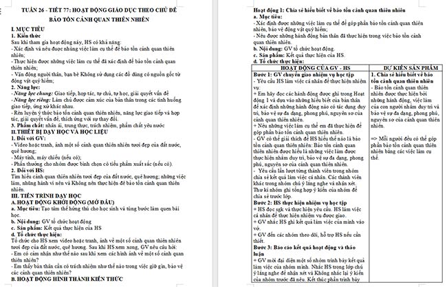 Giáo án Hoạt động trải nghiệm 6: Bảo tồn cảnh quan thiên nhiên