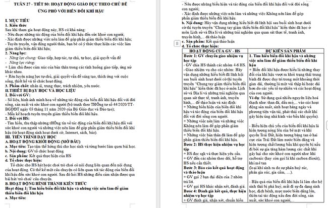 Giáo án Hoạt động trải nghiệm 6: Ứng phó với biến đổi khí hậu