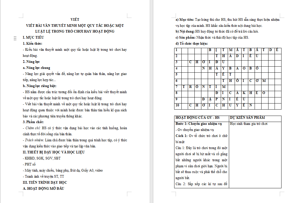 Viết bài văn thuyết minh về quy tắc hoặc luật lệ trong trò chơi hay hoạt động