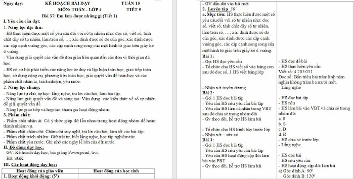 Giáo án Toán 4 Bài 37: Em làm được những gì?