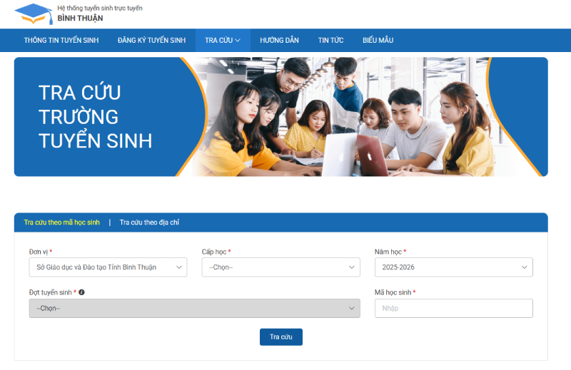 Trang web hỗ trợ tra cứu điểm thi tuyển sinh lớp 10 Bình Thuận