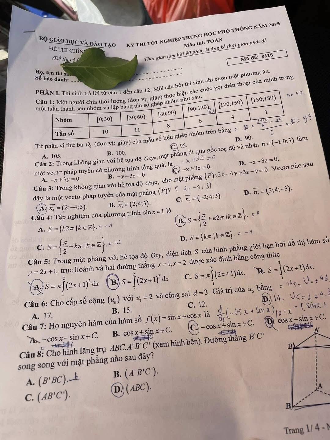 Đề thi tốt nghiệp môn Toán