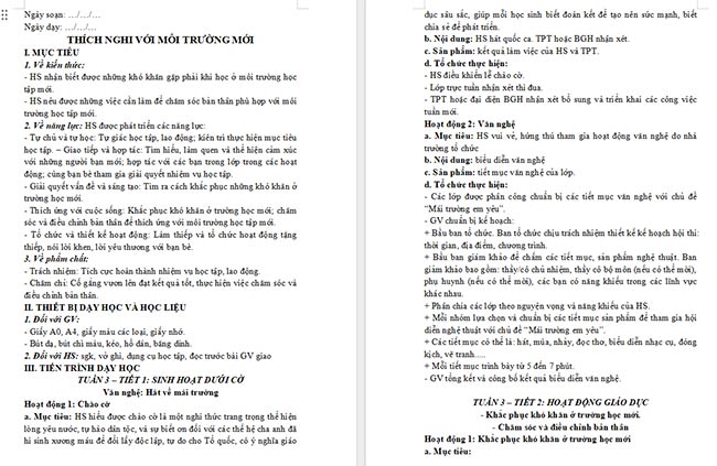 Giáo án HĐTN 6: Thích nghi với môi trường