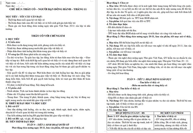 Giáo án HĐTN 6: Thầy cô với chúng em