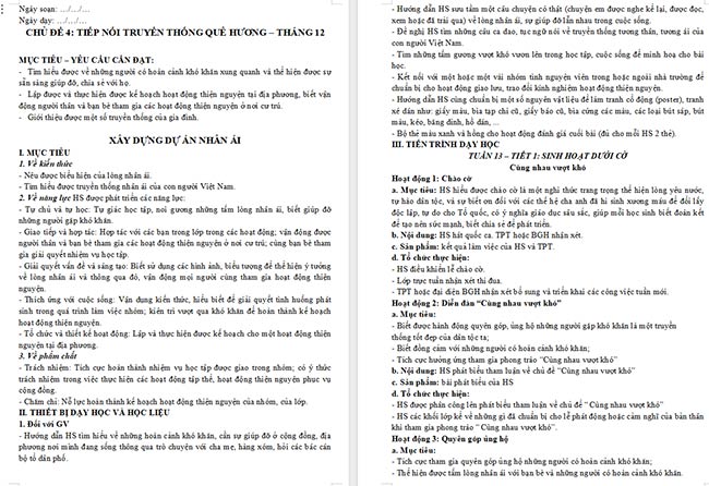 Giáo án HĐTN 6: Xây dựng dự án nhân ái
