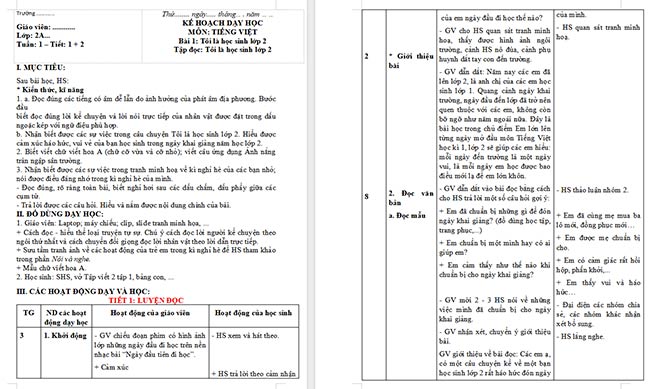 Giáo án Tiếng Việt 2 Tôi là học sinh lớp 2