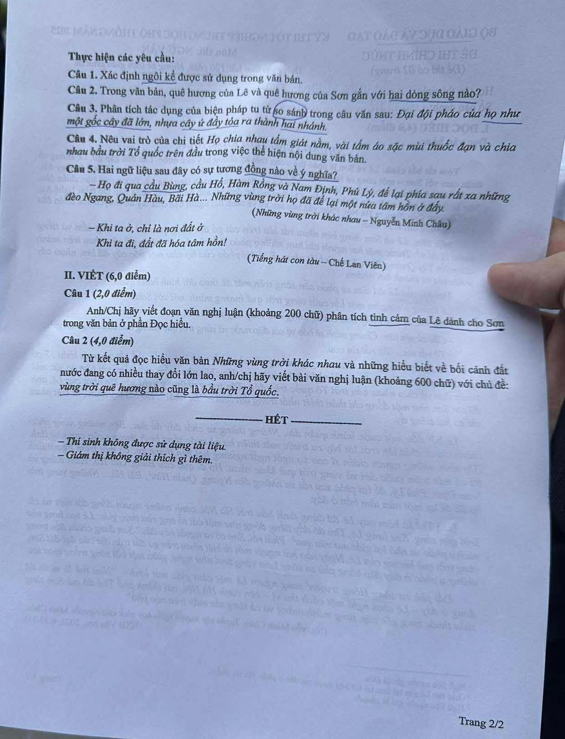 Đề thi tốt nghiệp môn Văn