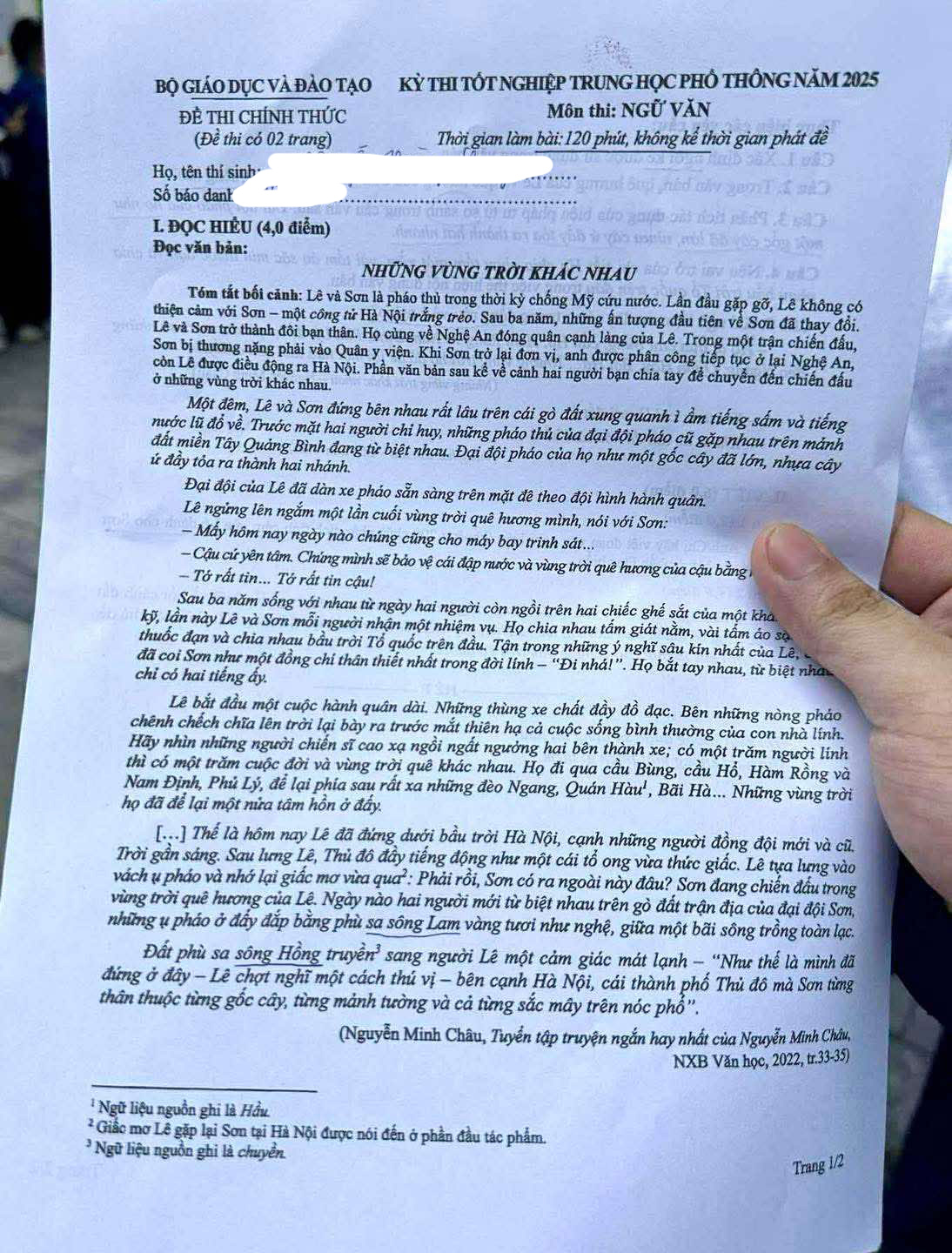 Đề thi tốt nghiệp môn Văn