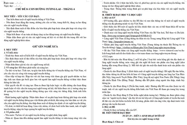 Giáo án HĐTN 6: Giữ gìn nghề xưa