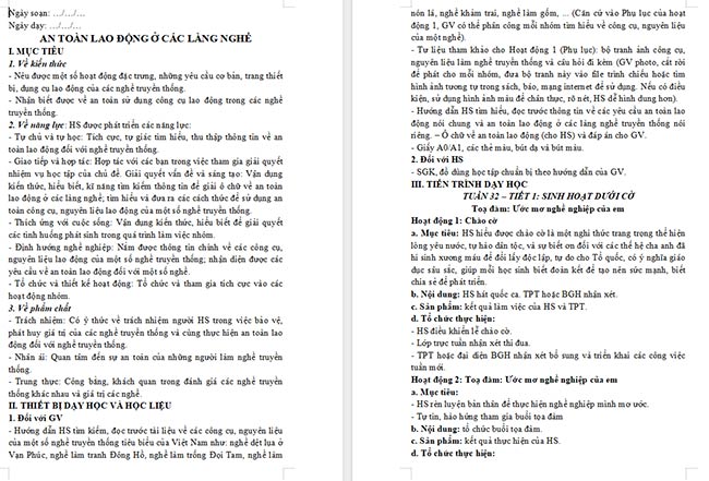 Giáo án HĐTN 6: An toàn lao động ở các làng nghề