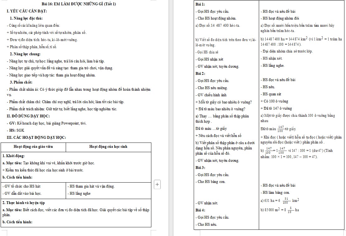 Giáo án Toán 5 CTST Bài Em làm được những gì trang 40