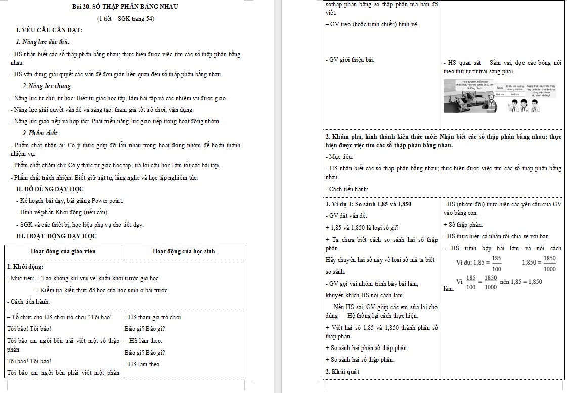 Giáo án Toán 5 CTST Bài 20 trang 54