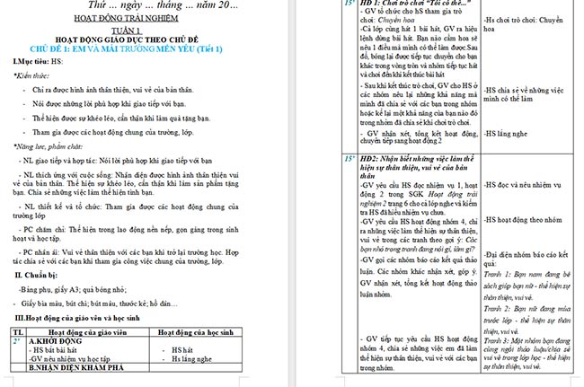 Giáo án Hoạt động trải nghiệm 2 Tuần 1