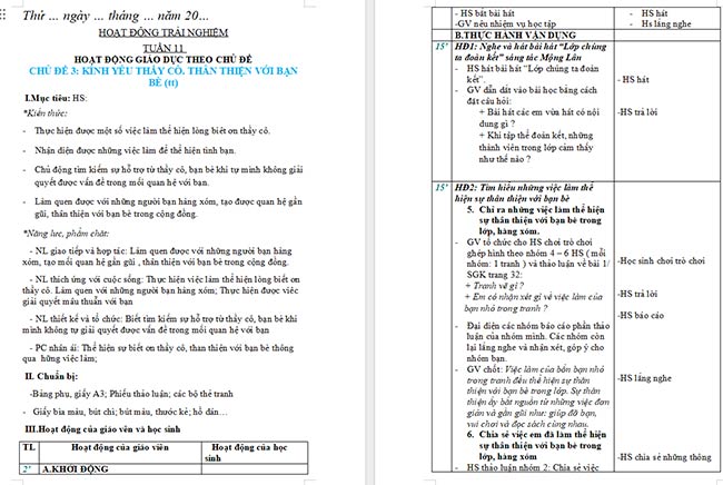 Giáo án Hoạt động trải nghiệm 2 Tuần 11