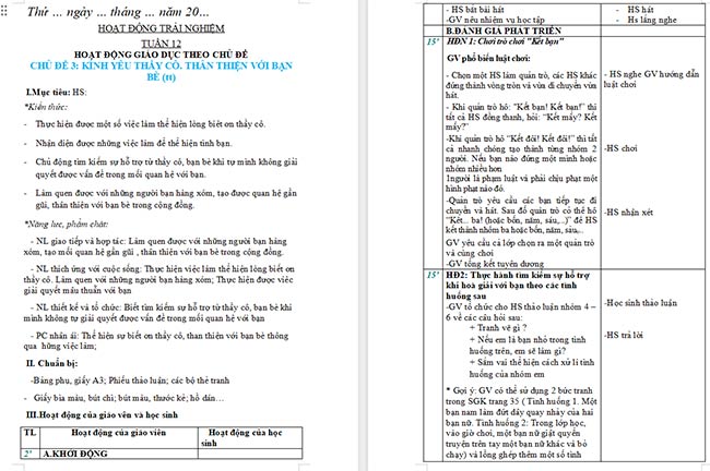 Giáo án Hoạt động trải nghiệm 2 Tuần 12
