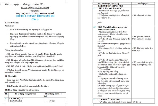 Giáo án Hoạt động trải nghiệm 2 Tuần 13