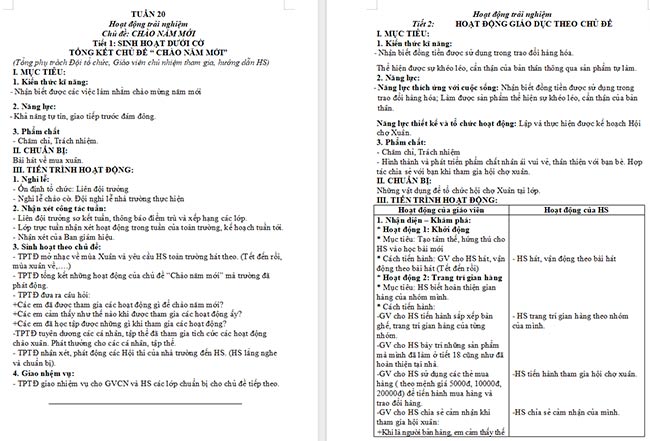 Giáo án Hoạt động trải nghiệm 2 Tuần 20