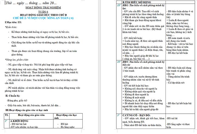 Giáo án Hoạt động trải nghiệm 2 Tuần 6