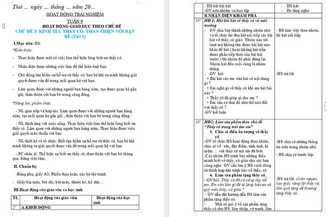 Giáo án Hoạt động trải nghiệm 2 Tuần 9