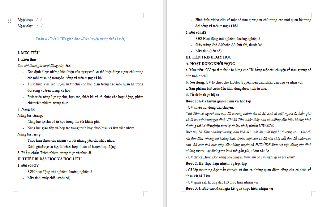 Rèn luyện sự tự chủ