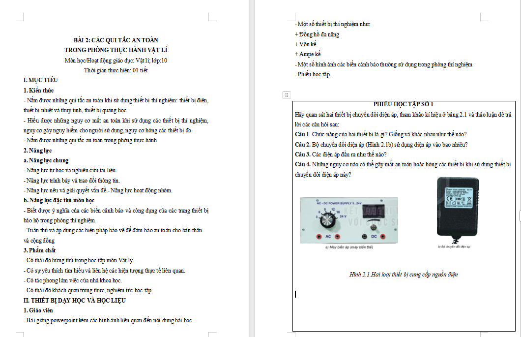 Các quy tắc an toàn trong phòng thực hành Vật lí