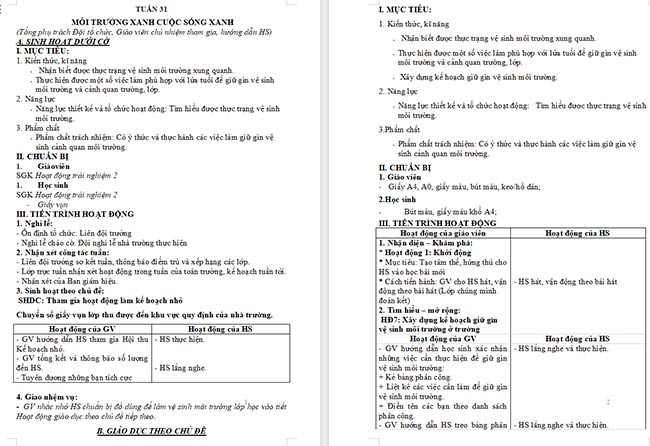 Giáo án Hoạt động trải nghiệm 2 Tuần 31