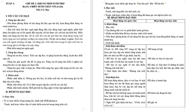 Giáo án Tiếng Việt 5 Chiều dưới chân núi