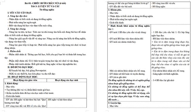 Giáo án Tiếng Việt 5 Từ đồng nghĩa