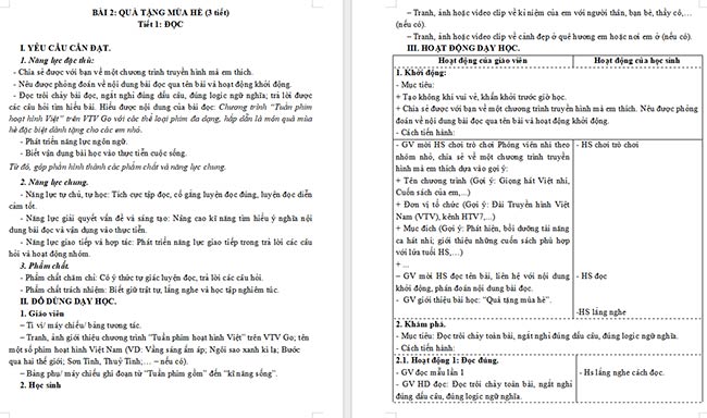 Giáo án Tiếng Việt 5 Quà tặng mùa hè