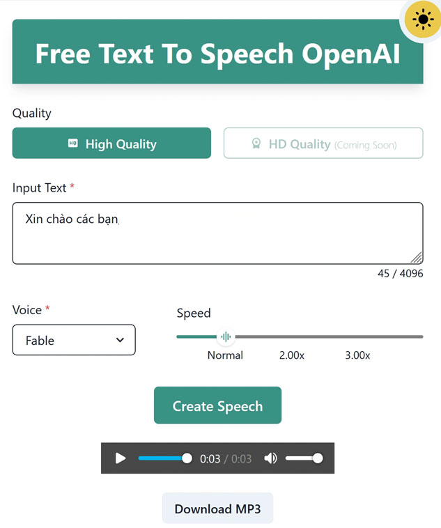 Công cụ chuyển đổi văn bản thành giọng nói của OpenAI