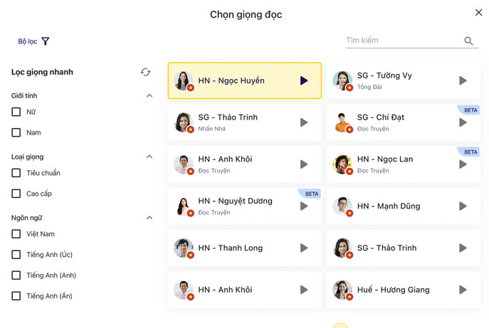 Công cụ chuyển văn bản thành giọng nói của Vbee