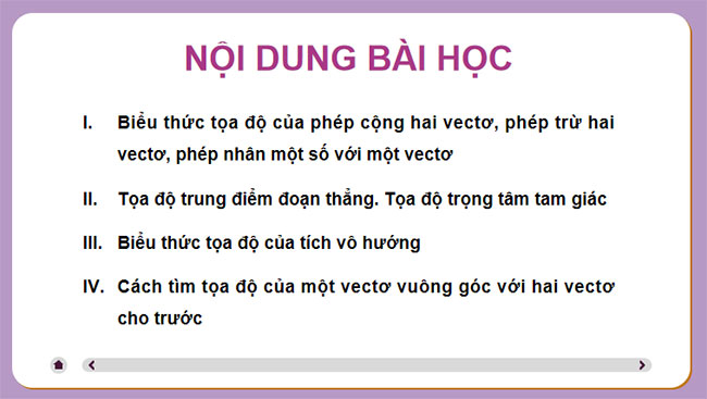 Biểu thức toạ độ của các phép toán vectơ