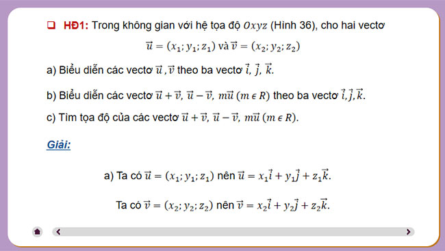 Biểu thức toạ độ của các phép toán vectơ