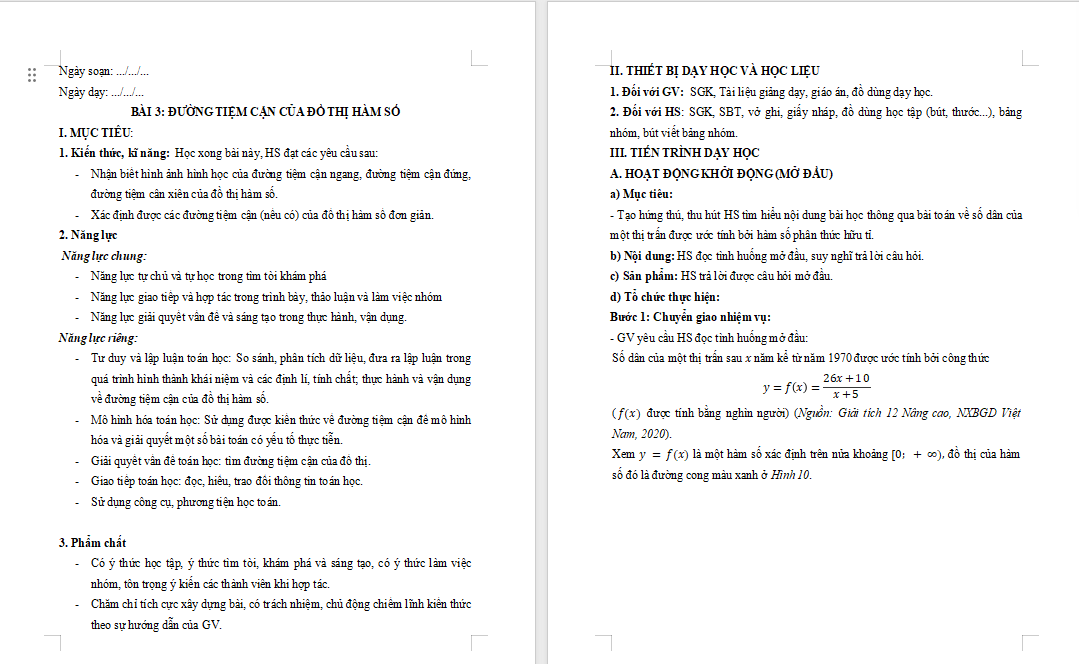Đường tiệm cận của đồ thị hàm số