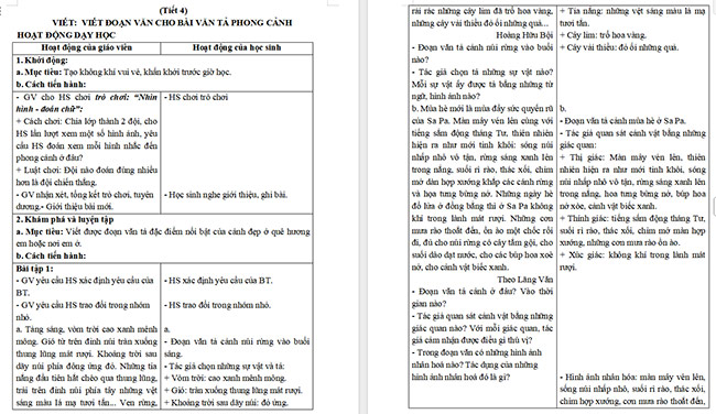 Giáo án Tiếng Việt 5 Viết đoạn văn cho bài văn tả phong cảnh