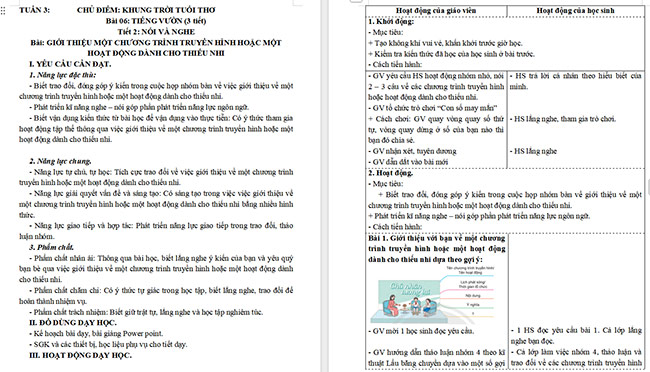 Giáo án Tiếng Việt 5 Giới thiệu một chương trình truyền hình hoặc một hoạt động dành cho thiếu nhi