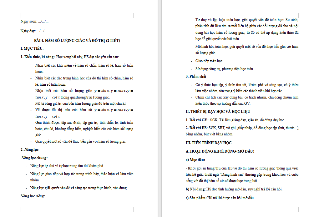 PowerPoint Toán 11 Bài 4 Hàm số lượng giác và đồ thị 